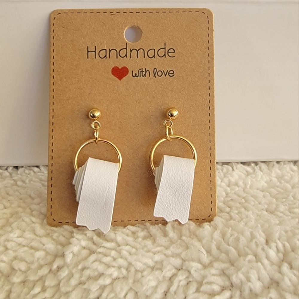 New Gold Toilet Paper Roll Stud Drop Earrings Funny